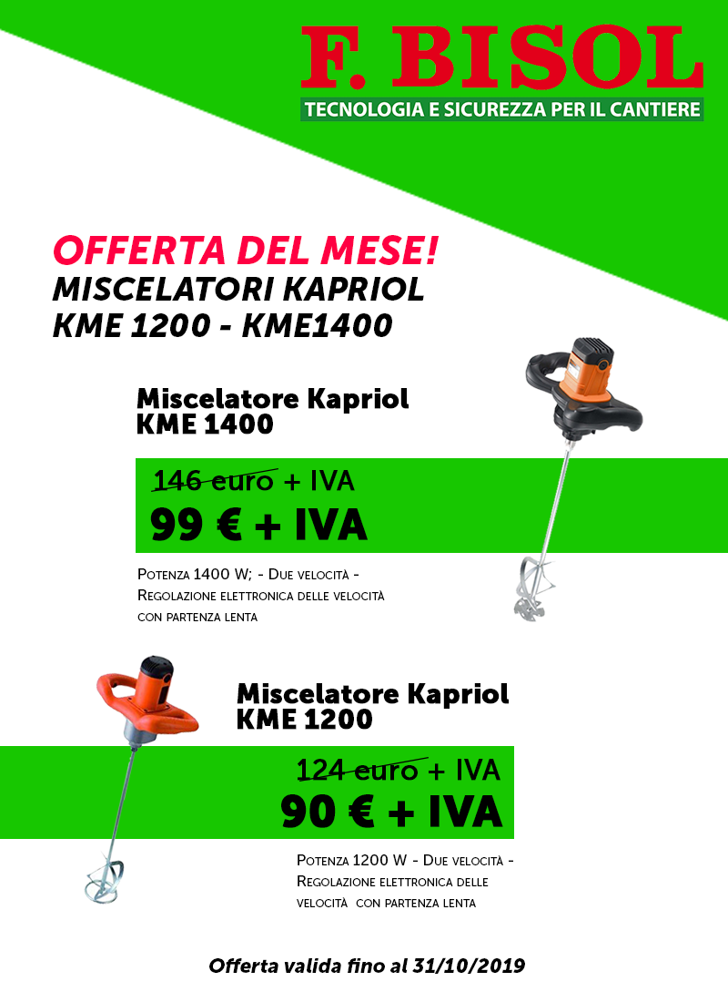 Offerta del mese - Ottobre 2019 - Miscelatori Kapriol KME1400 e KME1200